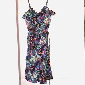 Vintage OP Ocean Pacific Multicolor Colorful Ruffle 100% Cotton Sun Dress XS